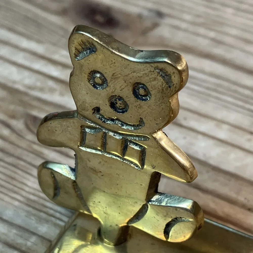 VTG HOSLEY SOLID BRASS TEDDY BEAR MINI CANDLEHOLDER .5” TAPER HANDCRAFTED INDIA